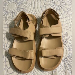 ZARA BEIGE NUDE Leather Footbed Flat sandals